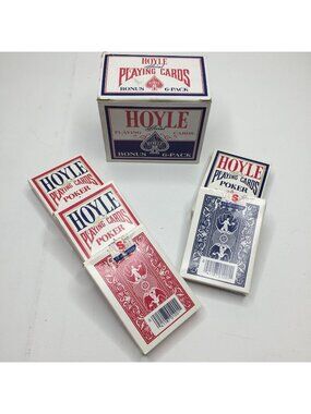 Hoyle Poker Playing Cards Bonus 6-Pack Plastic Coated Red Blue Nevada Finish